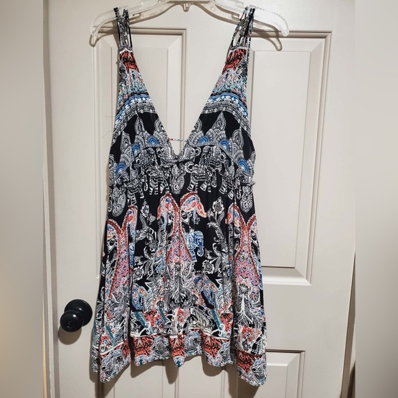 Free People Black Multi-Paisley Spaghetti Strap Mini Dress - Picture 2 of 3